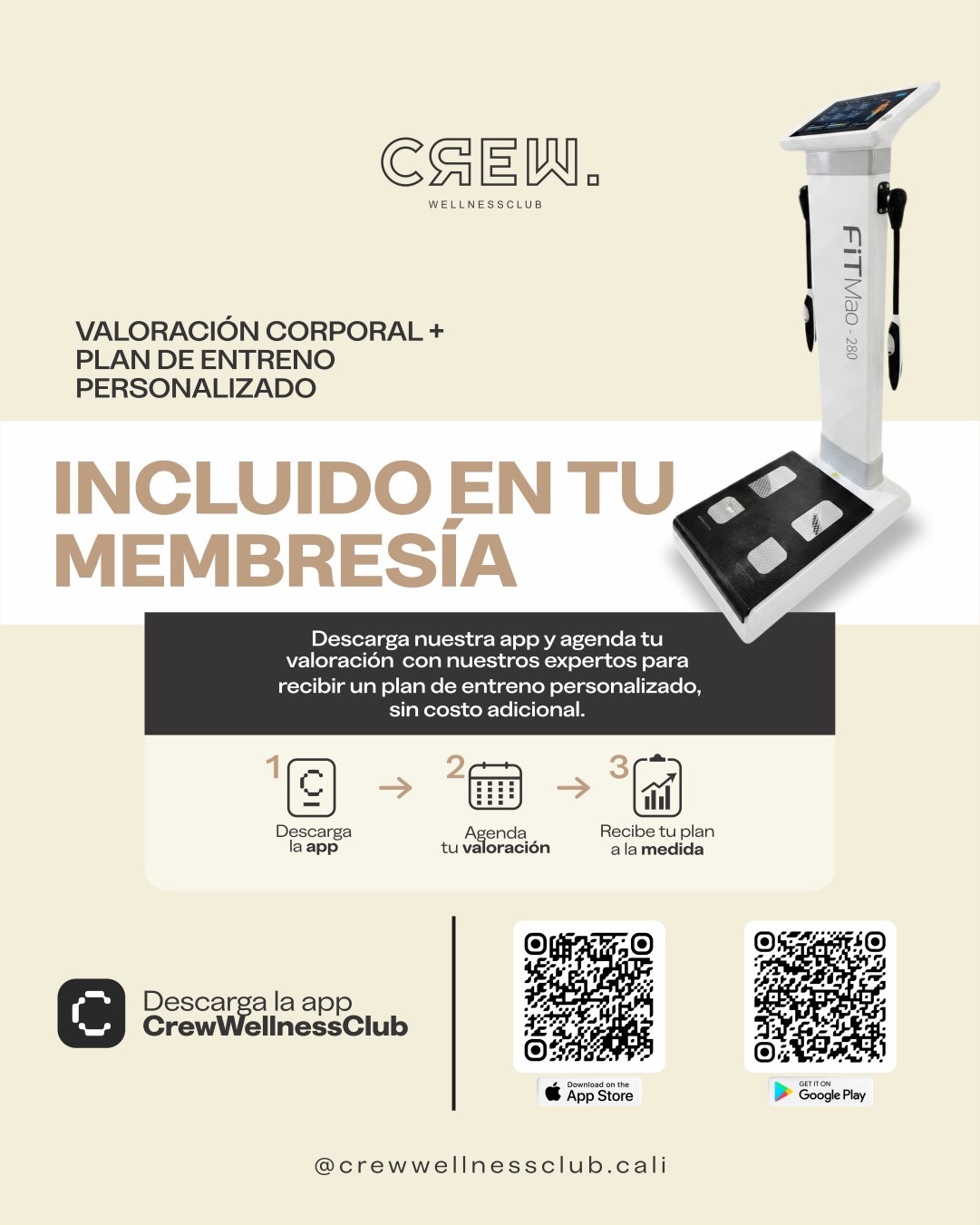 Valoración corporal y plan de entreno personalizado incluidos en tu membresía: descarga la app, agenda tu valoración y recibe tu plan